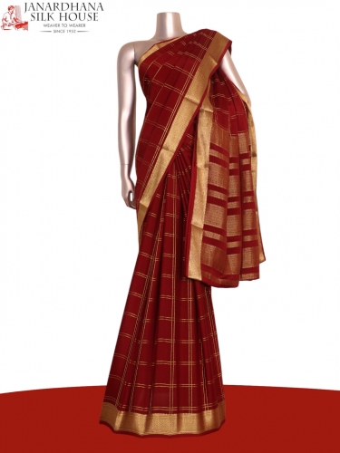 Pure Double Checks Zari Mysore Crepe Silk Saree